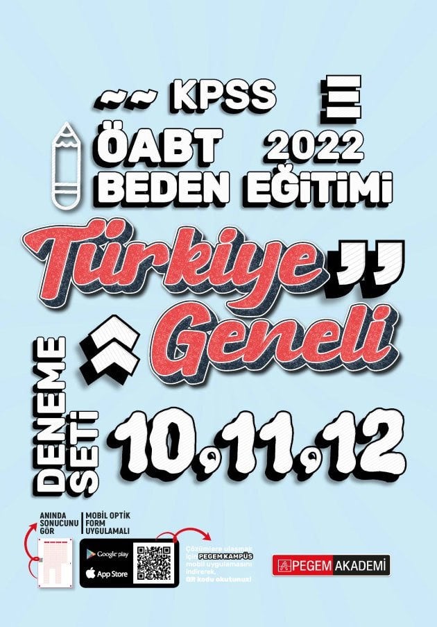 Pegem 2022 ÖABT Beden Eğitimi Öğretmenliği Türkiye Geneli 3 Deneme (10-11-12) Pegem Akademi Yayınları