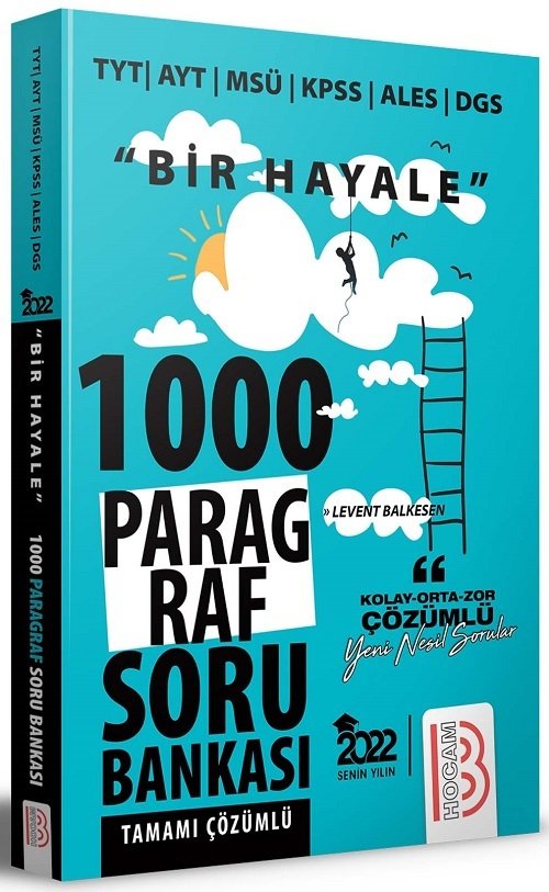 SÜPER FİYAT - Benim Hocam 2022 TYT AYT MSÜ KPSS ALES DGS Bir Hayale 1000 Paragraf Soru Bankası Çözümlü - Levent Balkesen Benim Hocam Yayınları