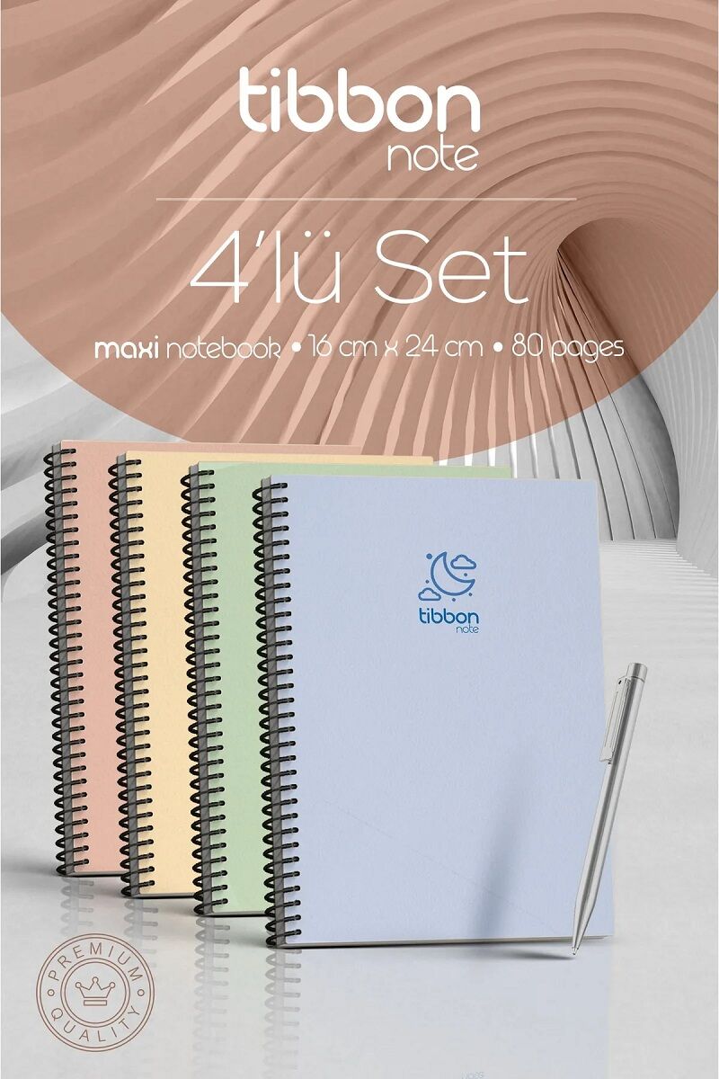 Tibbon Note Maxi Defter Spiralli 4 lü Set - 43