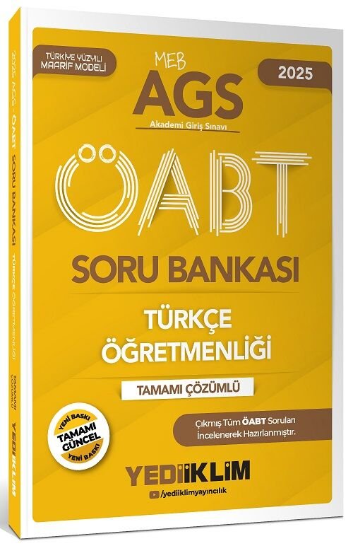 Yediiklim 2025 ÖABT MEB-AGS Türkçe Öğretmenliği Soru Bankası Çözümlü Yediiklim Yayınları