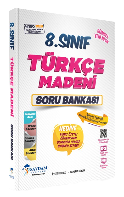 Saydam 8. Sınıf Türkçe Madeni Soru Bankası + Olmazsa Olmaz Başucu Kitabı Saydam Yayınları