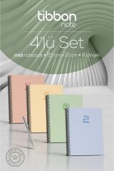 Tibbon Note Midi Defter Spiralli 4 lü Set - 48