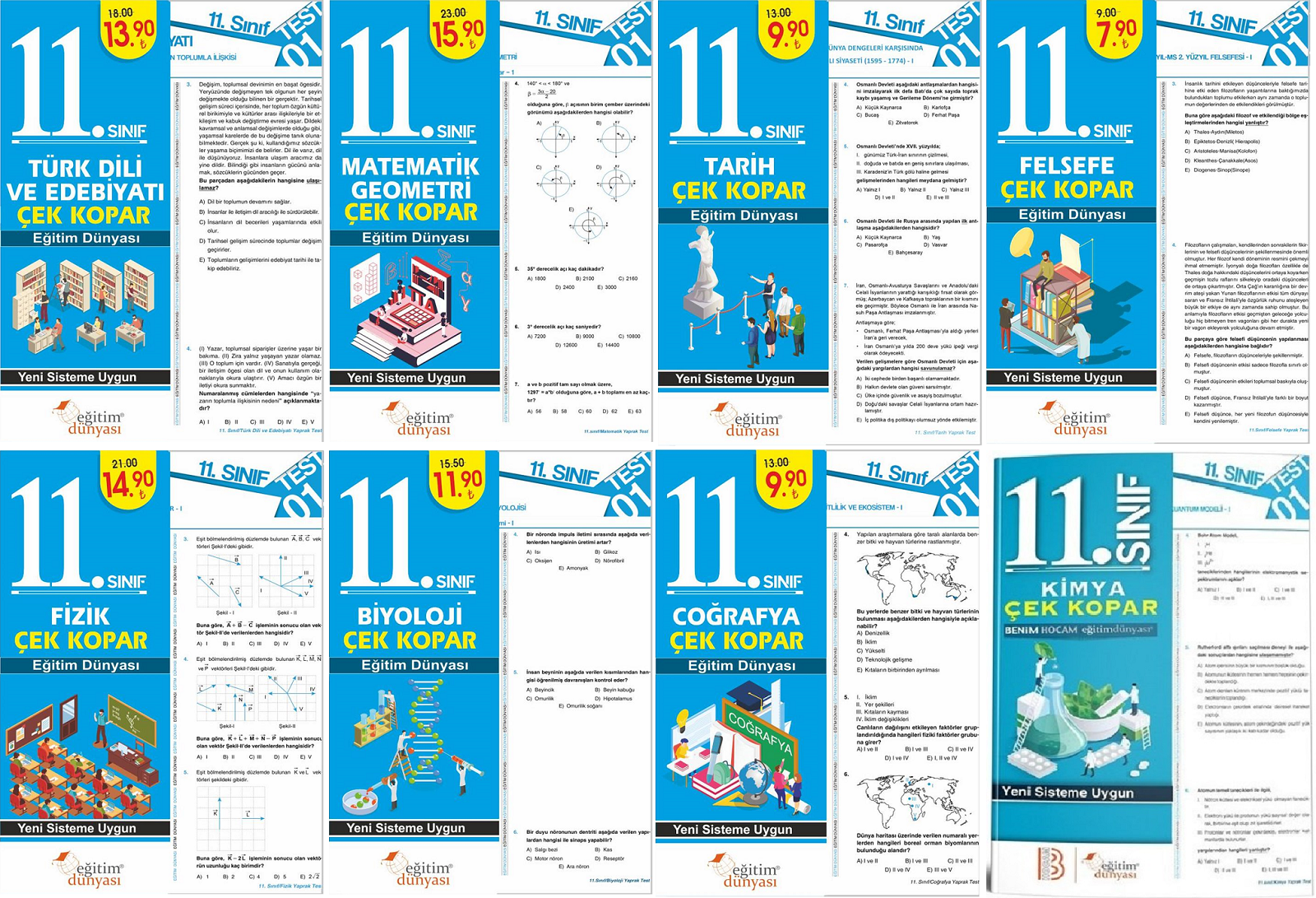 SÜPER FİYAT - Eğitim Dünyası 11. Sınıf Tüm Dersler Yaprak Test Çek Kopar 8 li Set Eğitim Dünyası Yayınları