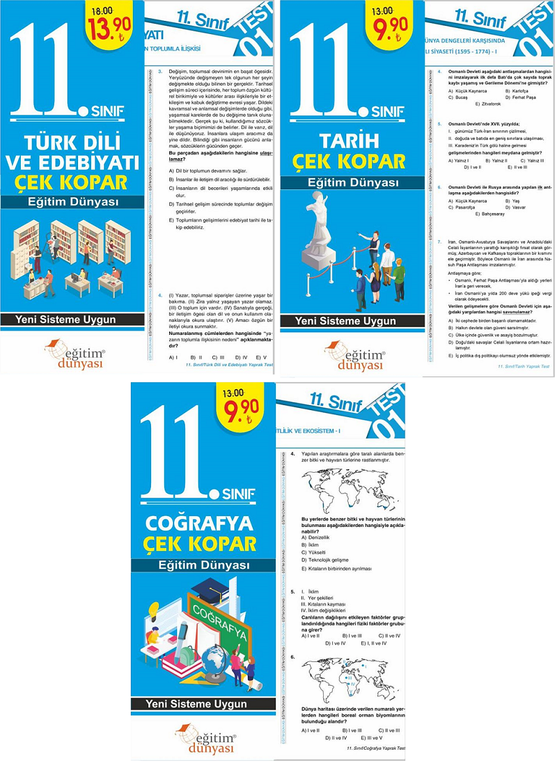 SÜPER FİYAT - Eğitim Dünyası 11. Sınıf Sözel Yaprak Test Çek Kopar 3 lü Set Eğitim Dünyası Yayınları