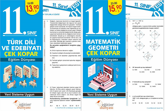 SÜPER FİYAT - Eğitim Dünyası 11. Sınıf Türkçe+Matematik Yaprak Test Çek Kopar 2 li Set Eğitim Dünyası Yayınları