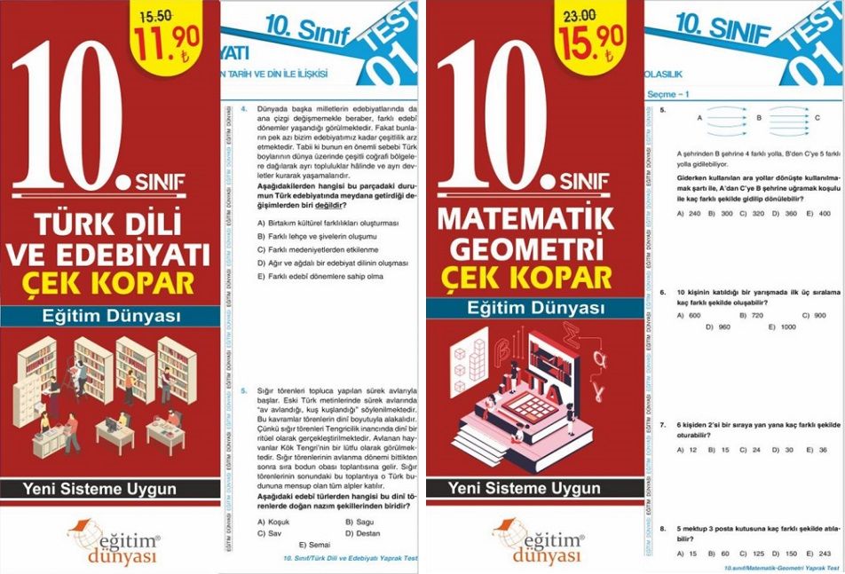 SÜPER FİYAT - Eğitim Dünyası 10. Sınıf Türkçe+Matematik Yaprak Test Çek Kopar 8 li Set Eğitim Dünyası Yayınları