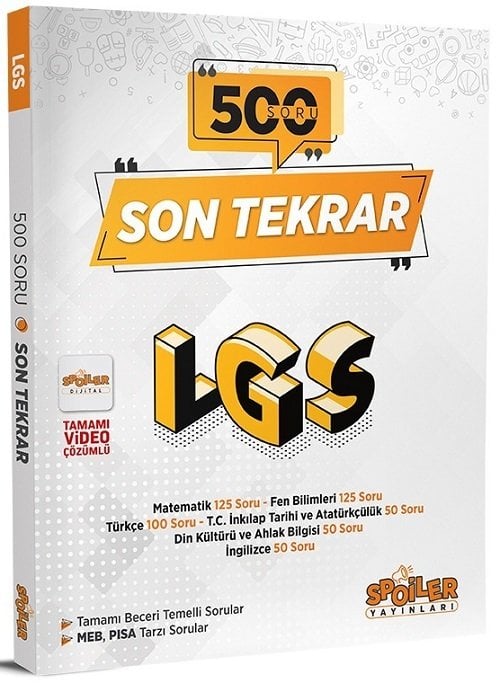 Spoiler 8. Sınıf LGS Son Tekrar 500 Soru Bankası Spoiler Yayınları