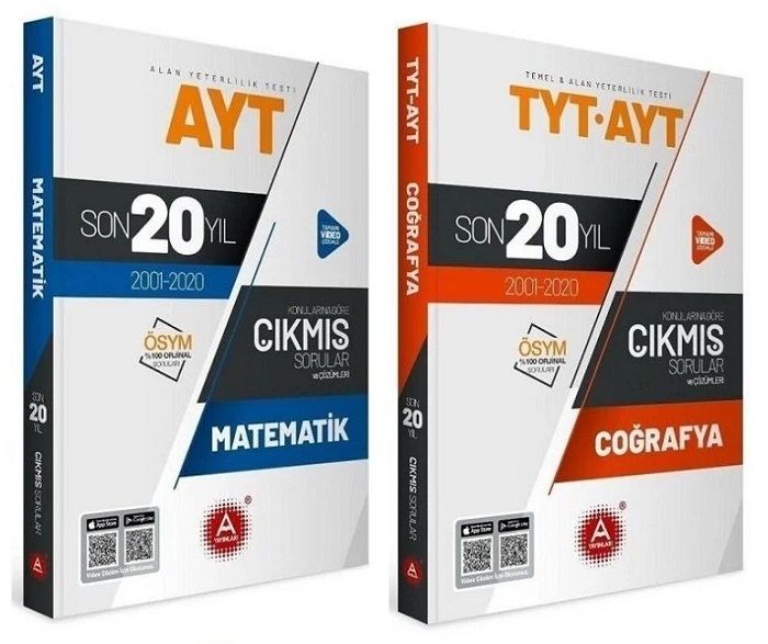 SÜPER FİYAT - A Yayınları YKS AYT Matematik+Coğrafya Son 20 Yıl Çıkmış Sorular 2001-2020 2 li Set A Yayınları