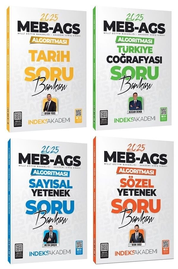 ÖN SİPARİŞ - İndeks Akademi 2025 MEB-AGS Algoritması Sözel+Sayısal Yetenek+Tarih+Türkiye Coğrafyası Soru Bankası 4 lü Set İndeks Akademi Yayıncılık