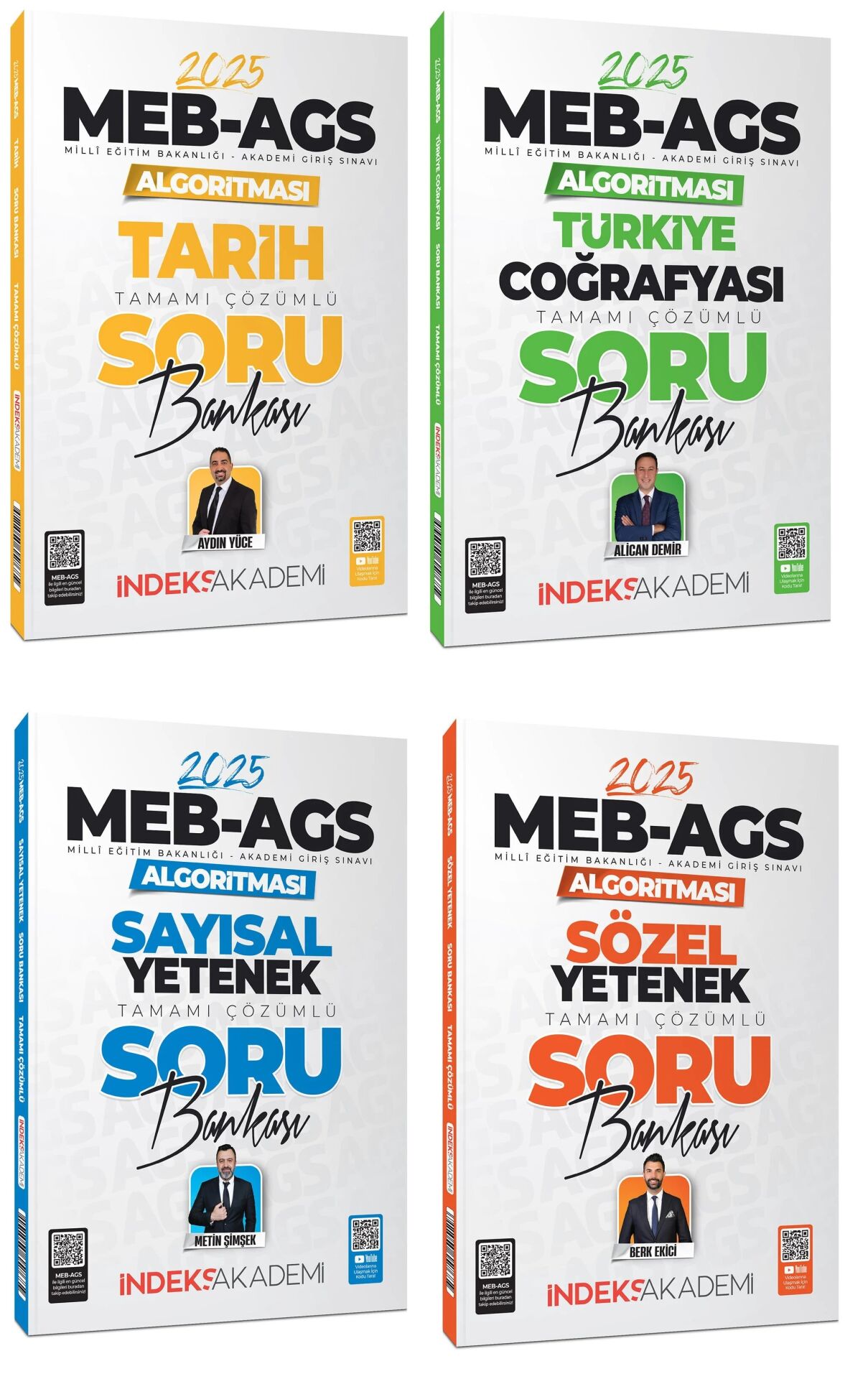 İndeks Akademi 2025 MEB-AGS Algoritması Sözel+Sayısal Yetenek+Tarih+Türkiye Coğrafyası Soru Bankası 4 lü Set İndeks Akademi Yayıncılık