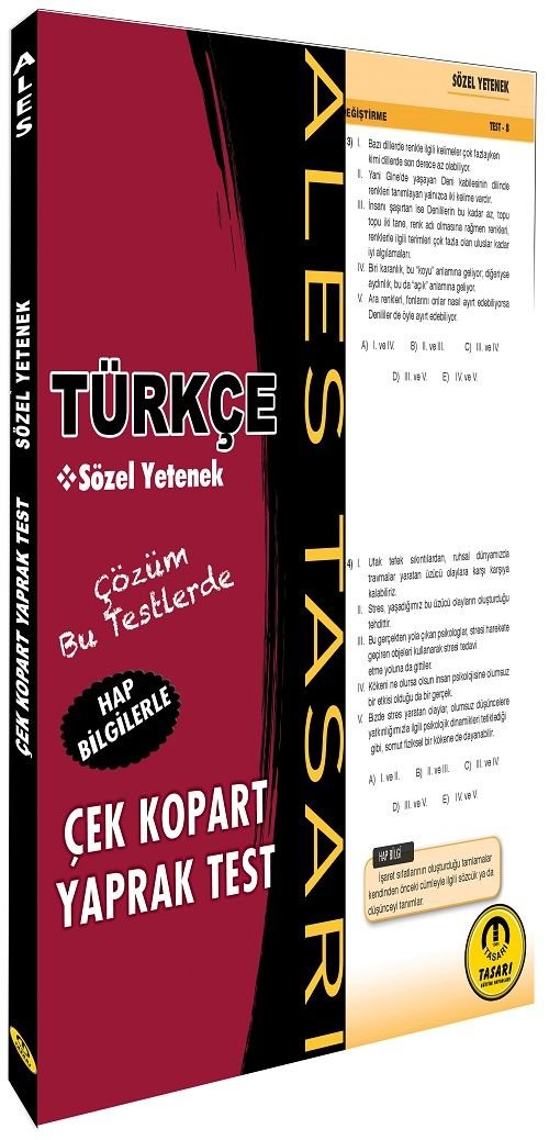 Tasarı ALES Türkçe Sözel Yetenek Yaprak Test Çek Kopart Tasarı Yayınları