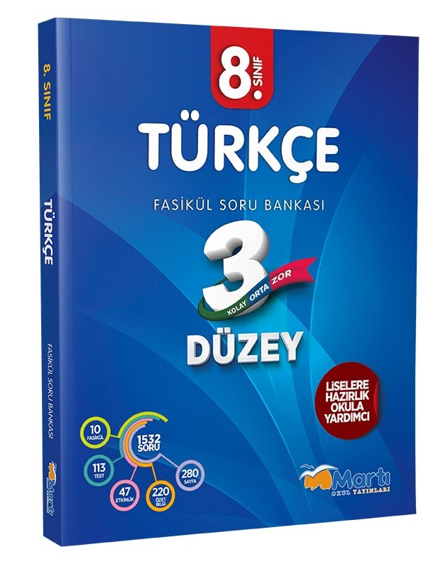 SÜPER FİYAT - Martı Okul 8. Sınıf Türkçe Fasikül Soru Bankası 3 Düzey Martı Okul Yayınları