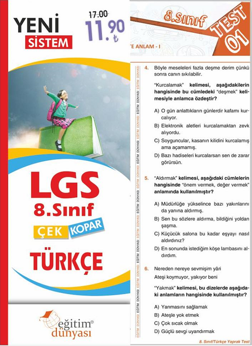 Eğitim Dünyası 8. Sınıf LGS Türkçe Yaprak Test Çek Kopar Eğitim Dünyası Yayınları