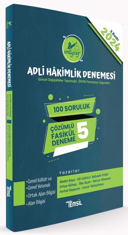 Temsil 2024 İMTİYAZ Adli Hakimlik Fasikül 5 Deneme Çözümlü Temsil Yayınları