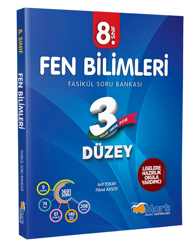 SÜPER FİYAT - Martı Okul 8. Sınıf Fen Bilimleri Fasikül Soru Bankası 3 Düzey Martı Okul Yayınları