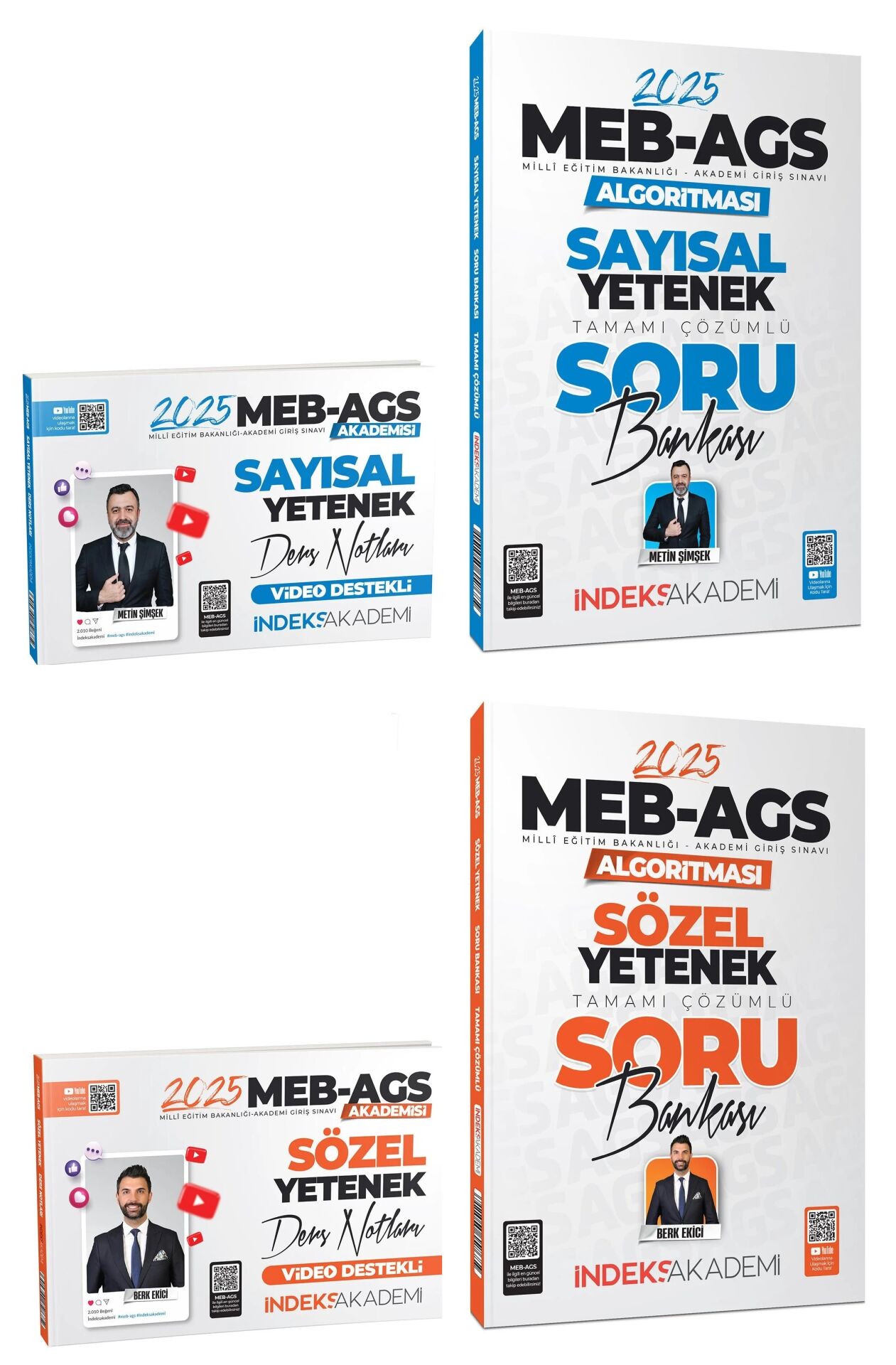 İndeks Akademi 2025 MEB-AGS Akademisi Sözel+Sayısal Yetenek Ders Notları + Soru Bankası 4 lü Set - Berk Ekici, Metin Şimşek İndeks Akademi Yayıncılık