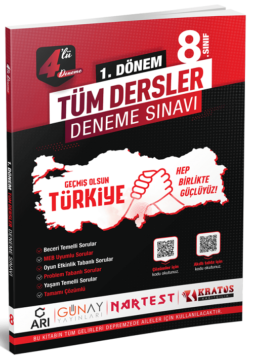 Günay 8. Sınıf Tüm Dersler 1. Dönem 4 lü Deneme Seti Günay Yayınları