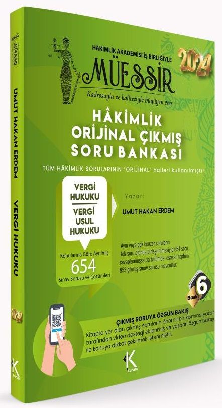 Temsil 2024 Hakimlik MÜESSİR Vergi Hukuku, Vergi Usul Hukuku Orijinal Çıkmış Soru Bankası Çözümlü 6. Baskı - Umut Hakan Erdem Temsil Kitap Yayınları