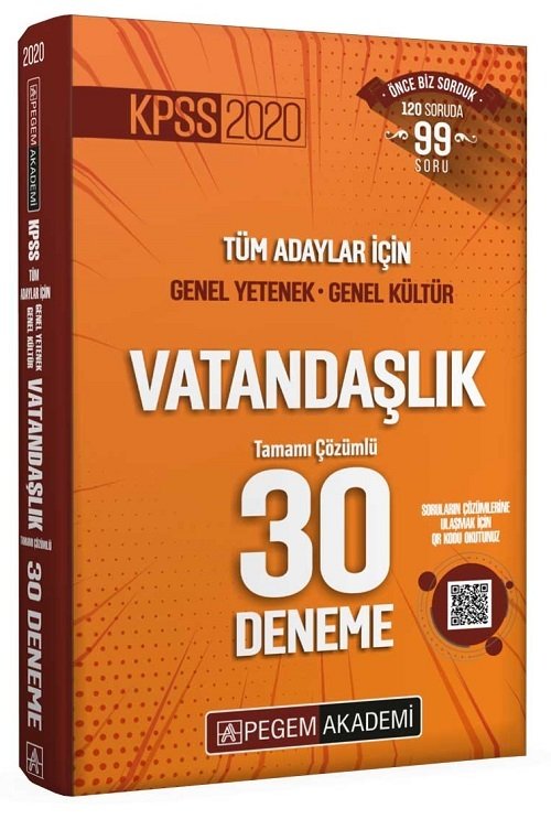 Pegem 2020 KPSS Vatandaşlık 30 Deneme Çözümlü Pegem Akademi Yayınları