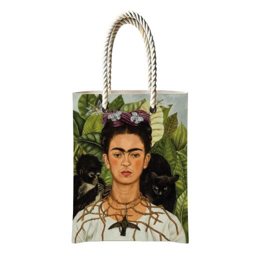 Çantasepette Bez Çanta Frida Kahlo Orijinal Tablo Temalı Fermuarlı Günlük Kullanım