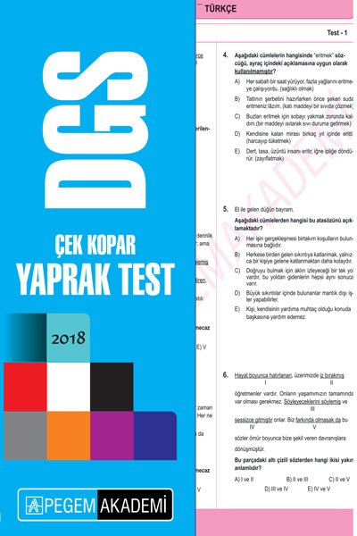 Pegem 2018 DGS Yaprak Test Çek Kopart Pegem Akademi Yayınları