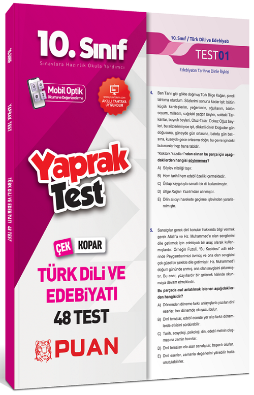 Puan 10. Sınıf Türk Dili ve Edebiyatı Çek Kopar 48 Yaprak Test Puan Yayınları