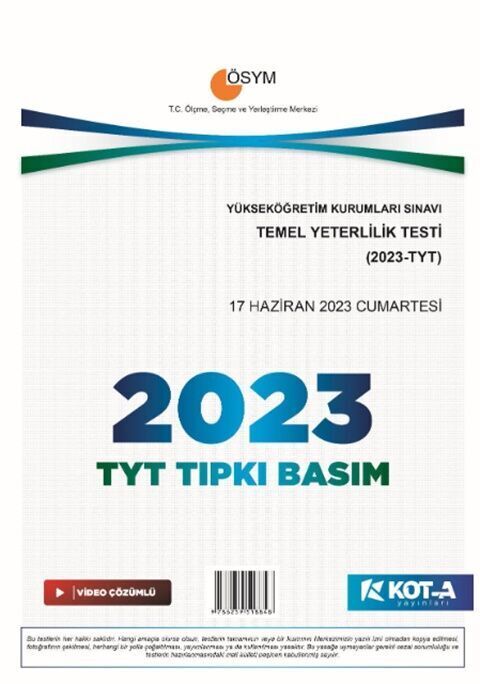 Kota 2023 YKS TYT Tıpkı Basım Çıkmış Sorular Kota Yayınları