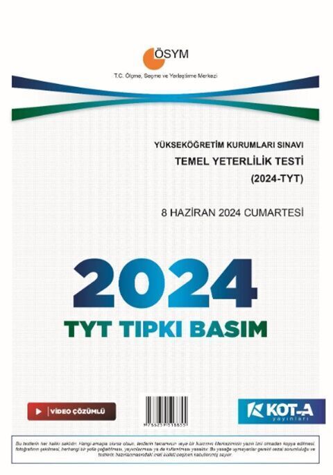 Kota 2024 YKS TYT Tıpkı Basım Çıkmış Sorular Kota Yayınları