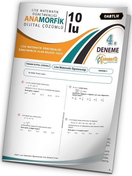 Anamorfik 2023 ÖABT Lise Matematik Öğretmenliği Türkiye Geneli Deneme 4. Kitapçık Dijital Çözümlü Anamorfik Yayınları