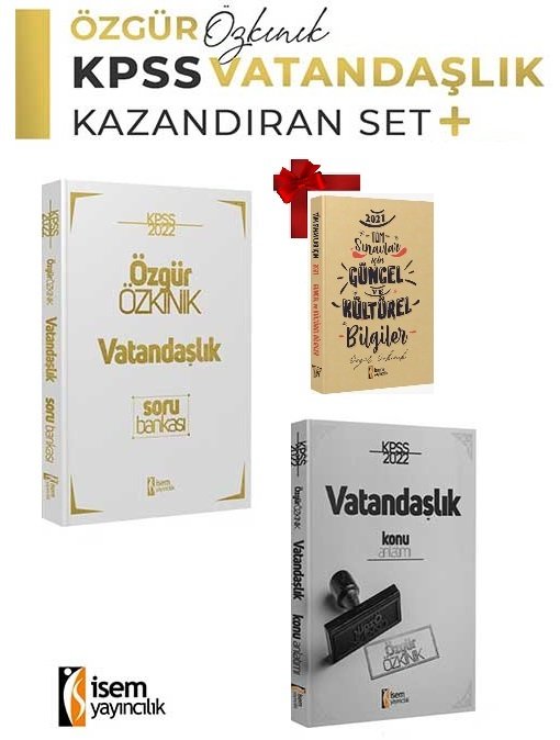 SÜPER FİYAT - İsem 2022 KPSS Vatandaşlık Konu + Soru 2 li Set - Özgür Özkınık İsem Yayınları