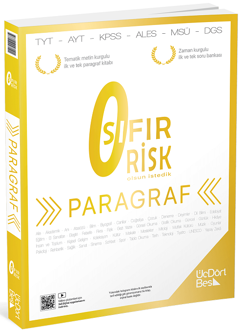 Üç Dört Beş 2025 YKS TYT AYT KPSS Paragraf 0 Sıfır Risk Soru Bankası Video Çözümlü - Hamza Kaya Üç Dört Beş Yayınları