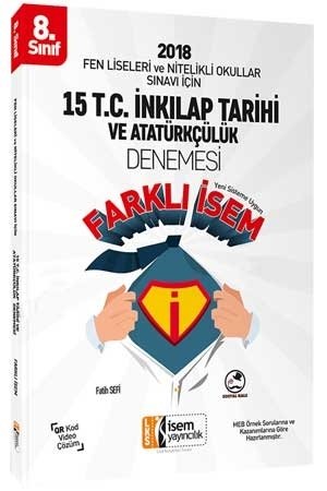 İsem 8. Sınıf LGS ve Fen Liseleri Sınavı 15 TC İnkılap Tarihi ve Atatürkçülük Denemesi İsem Yayınları