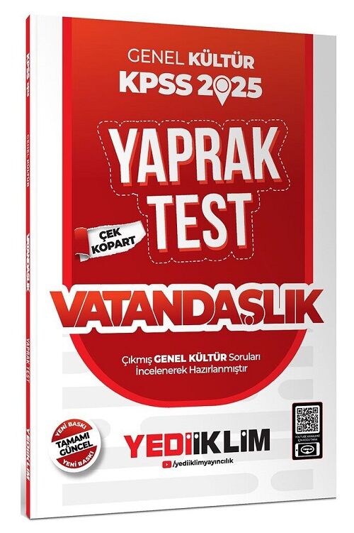 Yediiklim 2025 KPSS Vatandaşlık Yaprak Test Yediiklim Yayınları