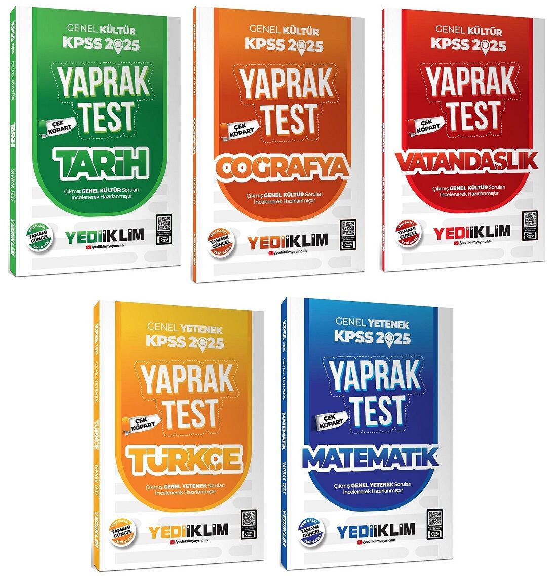 Yediiklim 2025 KPSS Genel Yetenek Genel Kültür Yaprak Test 5 li Set Yediiklim Yayınları