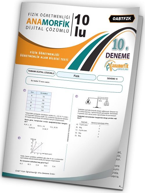 Anamorfik 2023 ÖABT Fizik Öğretmenliği Türkiye Geneli Deneme 10. Kitapçık Dijital Çözümlü Anamorfik Yayınları