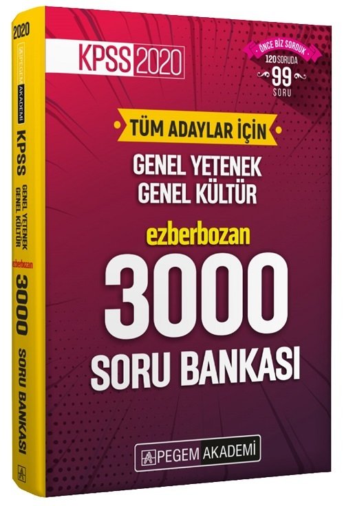 Pegem 2020 KPSS Genel Yetenek Genel Kültür EZBERBOZAN 3000 Soru Bankası Pegem Akademi Yayınları