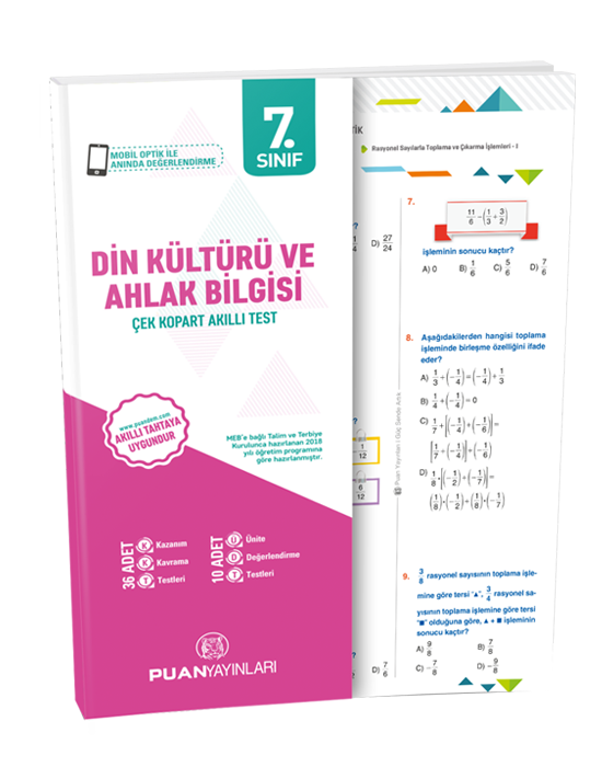 Puan 7. Sınıf Din Kültürü ve Ahlak Bilgisi Çek Kopart Akıllı Test Puan Yayınları