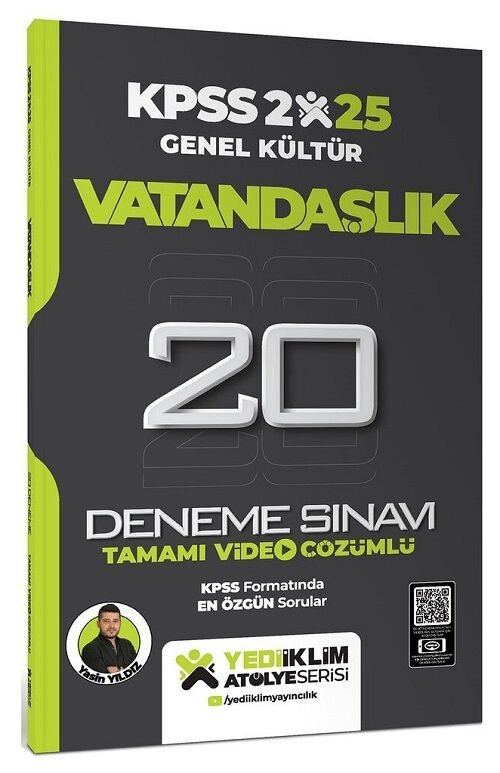 Yediiklim 2025 KPSS Vatandaşlık Atölye 20 Deneme Video Çözümlü - Yasin Yıldız Yediiklim Yayınları