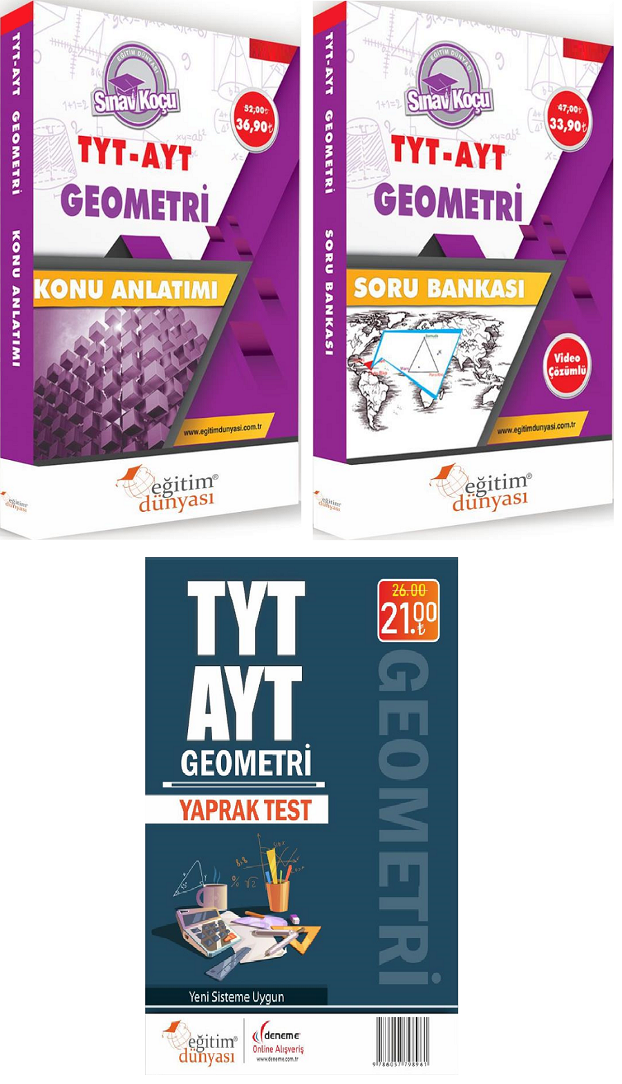 SÜPER FİYAT - Eğitim Dünyası YKS TYT AYT Geometri Sınav Koçu Konu + Soru + Yaprak Test 3 lü Set Eğitim Dünyası Yayınları