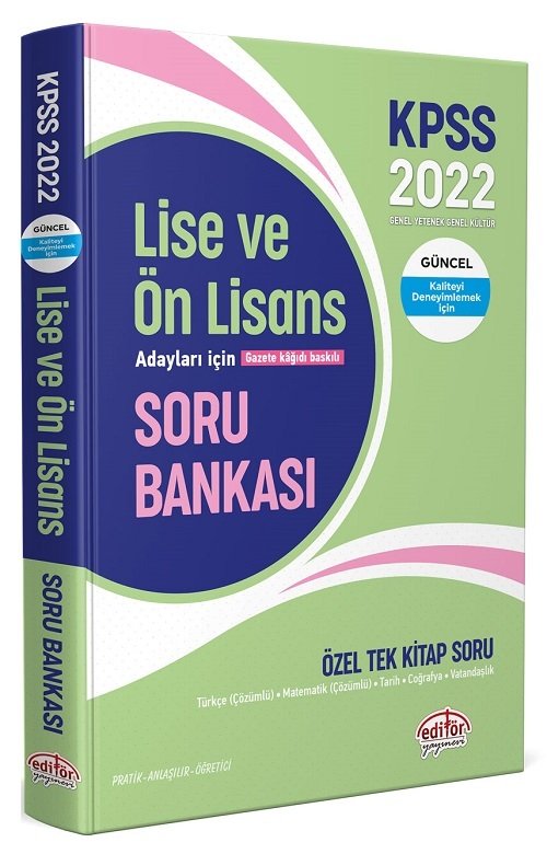 Editör 2022 KPSS Lise Ön Lisans Soru Bankası Özel Tek Kitap Editör Yayınları