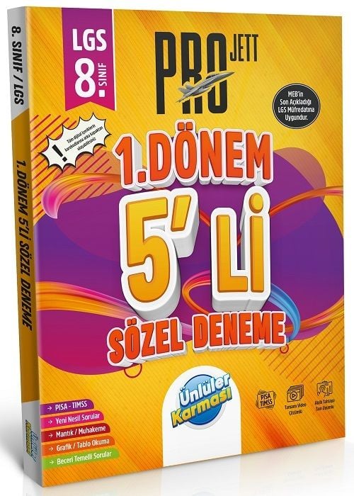 Ünlüler 8. Sınıf LGS Sözel 1. Dönem Pro JETT 5 li Deneme Ünlüler Yayınları