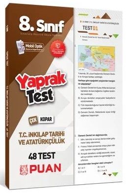 Puan 8. Sınıf TC İnkilap Tarihi ve Atatürkçülük 48 Çek Kopar Yaprak Test Puan Yayınları