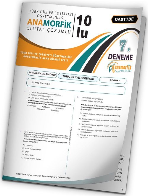 Anamorfik 2023 ÖABT Türk Dili ve Edebiyatı Öğretmenliği Türkiye Geneli Deneme 7. Kitapçık Dijital Çözümlü Anamorfik Yayınları