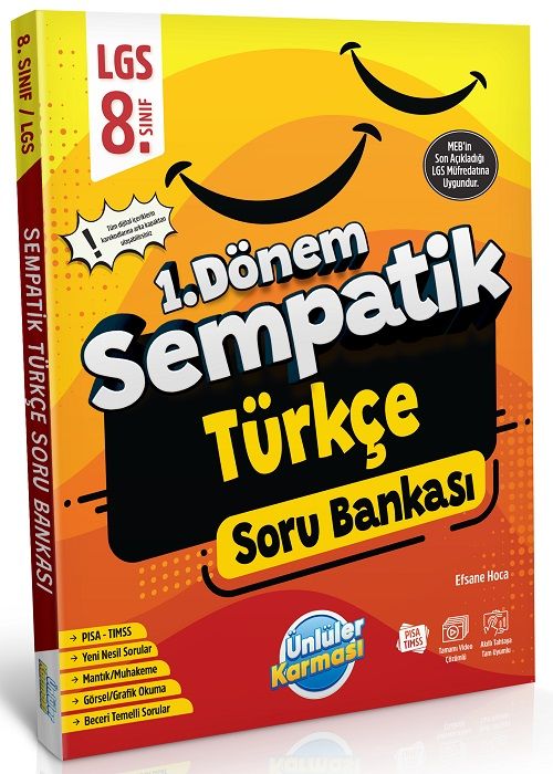 Ünlüler 8. Sınıf LGS Türkçe 1. Dönem Sempatik Soru Bankası Ünlüler Yayınları