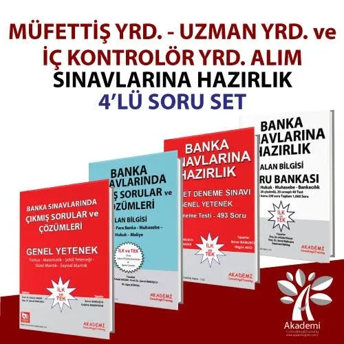 Akademi Banka Müfettiş Yardımcısı, Uzman Yardımcısı ve İç Kontrolör Yardımcısı Sınavına Hazırlık Soru Bankası 4 lü Set Akademi Consulting Yayınları