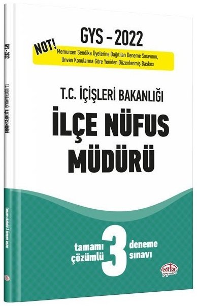 Editör 2022 GYS İçişleri Bakanlığı İlçe Nüfus Müdürü 3 Deneme Çözümlü Görevde Yükselme Editör Yayınları