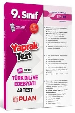 Puan 9. Sınıf Türk Dili ve Edebiyatı Çek Kopar 48 Yaprak Test Puan Yayınları