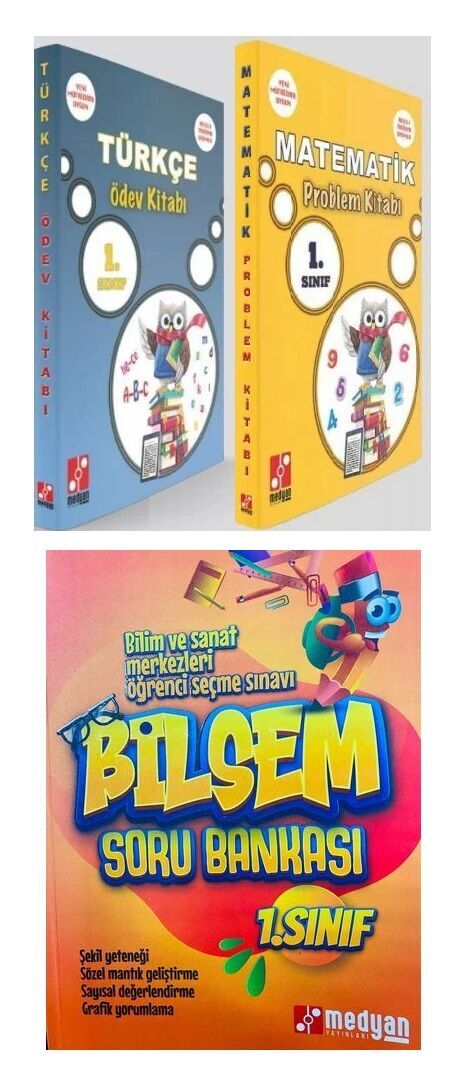 SÜPER FİYAT - Medyan 2. Sınıf BİLSEM Türkçe + Matematik Soru+Ödev Kitabı 3 lü Set Medyan Yayınları