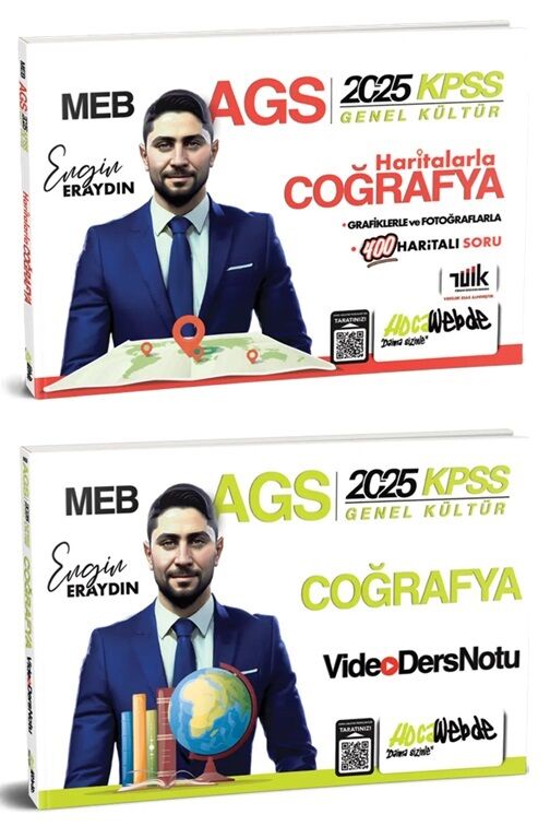 HocaWebde 2025 KPSS MEB-AGS Haritalarla Türkiye Coğrafyası + Video Ders Notu 2 li Set  - Engin Eraydın HocaWebde Yayınları