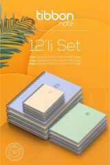 Tibbon Note Mini, Midi, Maxi Defter Spiralli 12 li Set - 43-48-53